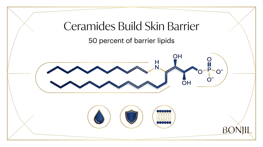 Ceramides build the skin barrier by supporting barrier lipids, hydration, protection, and healthy skin structure