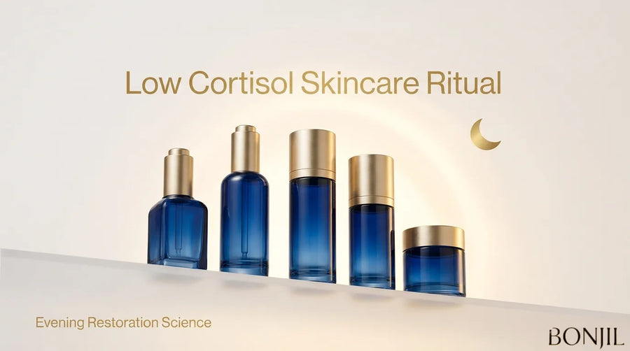 Low-cortisol nighttime skincare ritual with evening restorative skincare products