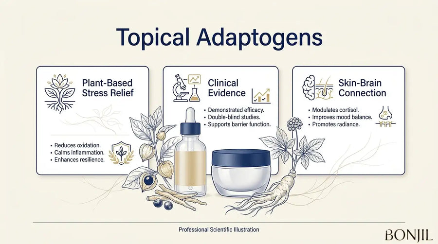 Topical adaptogens in skincare supporting stress relief, skin barrier resilience, and the skin-brain connection